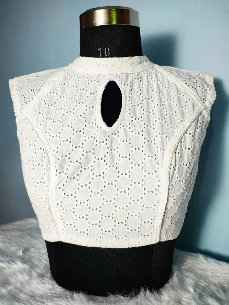 White Halter Neck Hakoba Blouse || Keyhole Cut back 