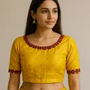 Yellow Boat Neck Fall Mirror Work Blouse || Round Cut back 