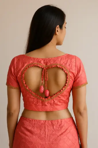 Pink Princess Cut Organza Blouse || Heart Shape back 